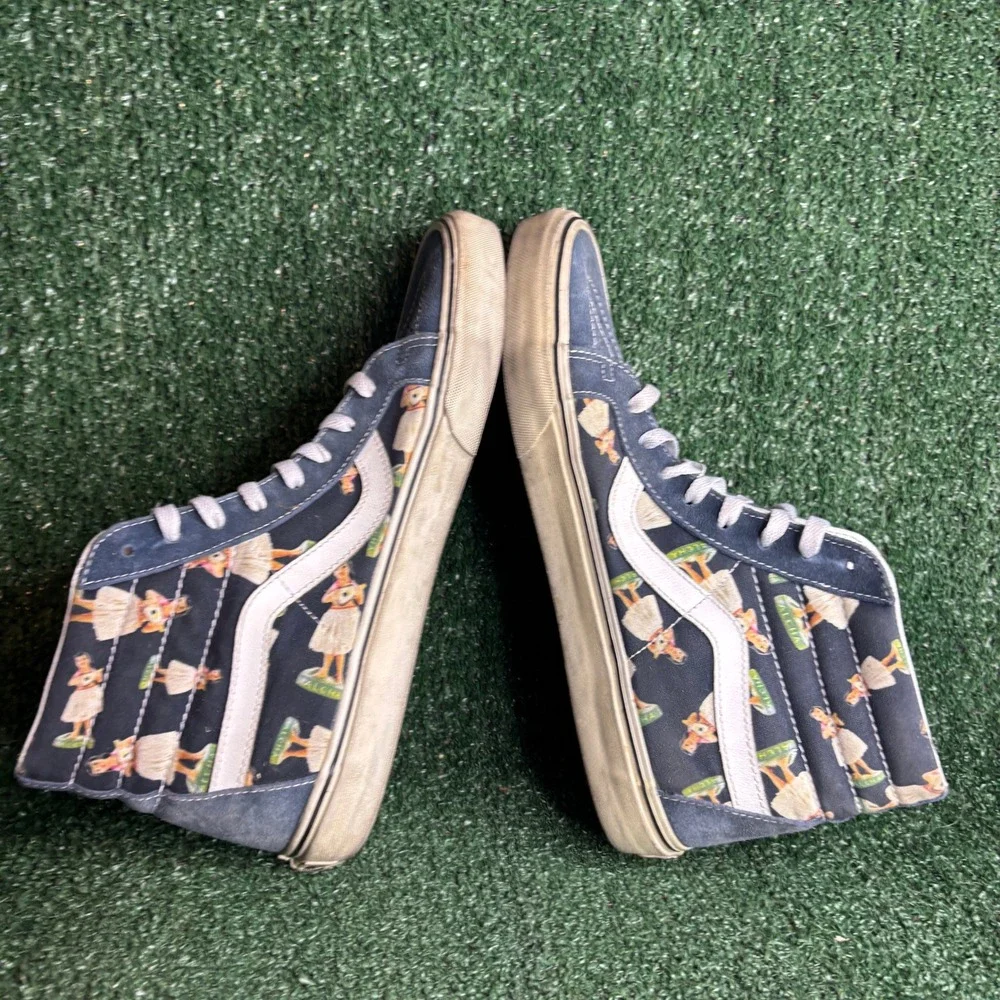 Vans Sk8-Hi Digi Hula Girl Hawaiian Canvas Suede High Top Sneaker Navy Men 11.0